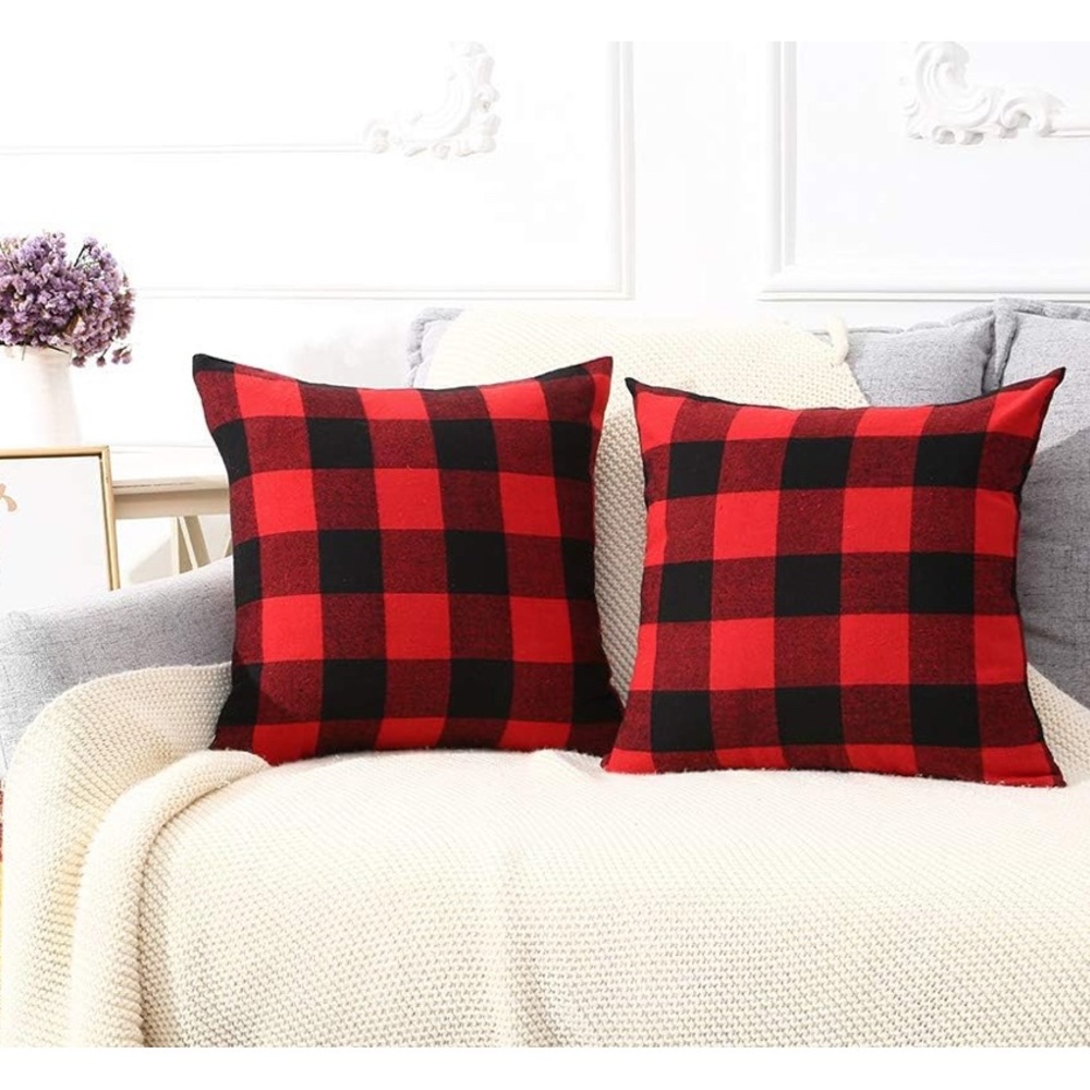 MKLFBT 2pk  18x18 Christmas Red and Black Buffalo Check Plaid  cushion Covers